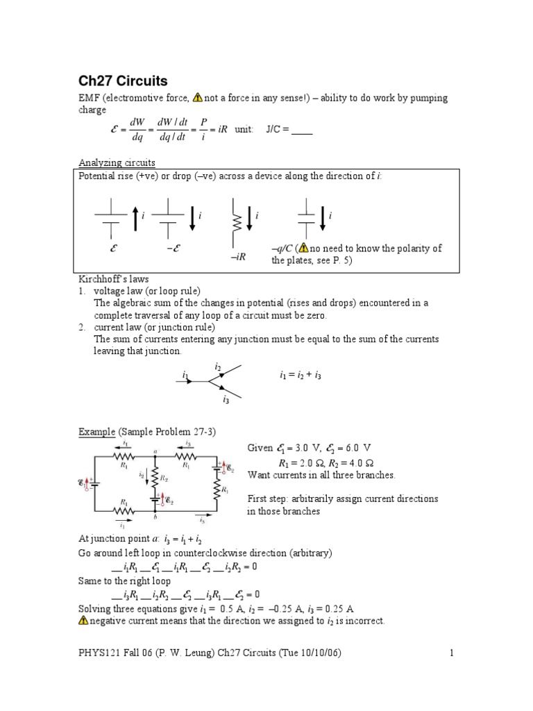 Ch27 Circuits: DW DW DT P Ir DQ DQ DT I | PDF | Quantity | Physical ...