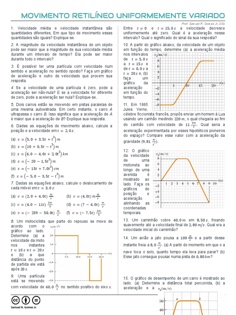 Movimento Retilíneo Uniformemente Variado | PDF | Velocidade | Aceleração