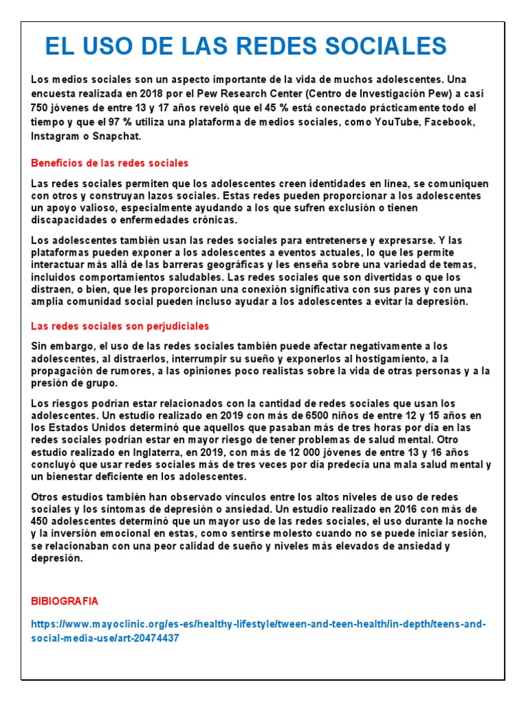 El Uso de Las Redes Sociales | Descargar gratis PDF | Depresión (estado ...