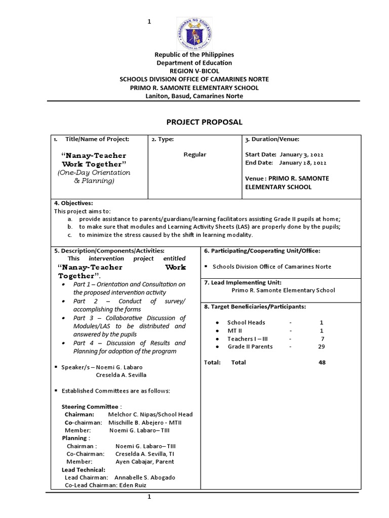 Proposal For Nanay Teacher 1 | PDF