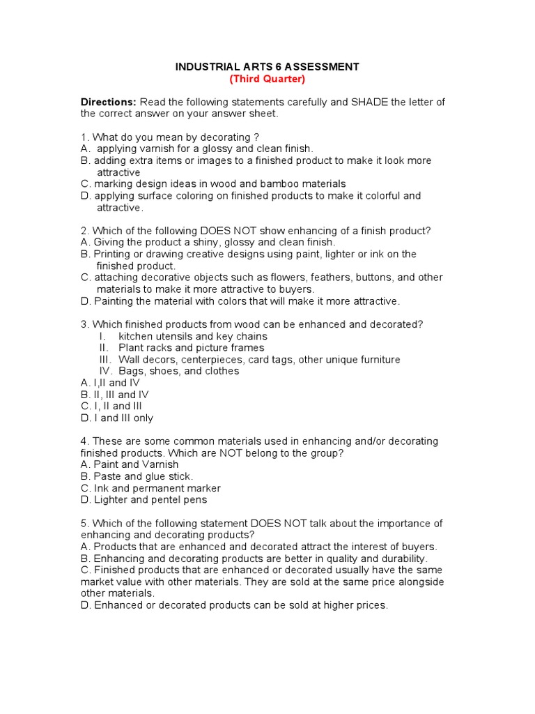 Industrial Arts 6 Assessment PDF Rubric (Academic) Recycling