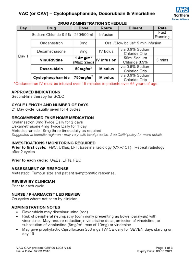 VAC CAV Protocol CRP09 L003 V1.5 PDF Intravenous Therapy Drugs