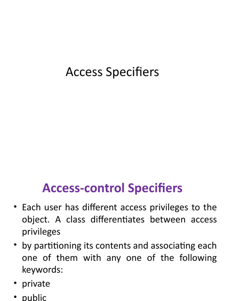 Access Specifiers | PDF | Class (Computer Programming) | Namespace