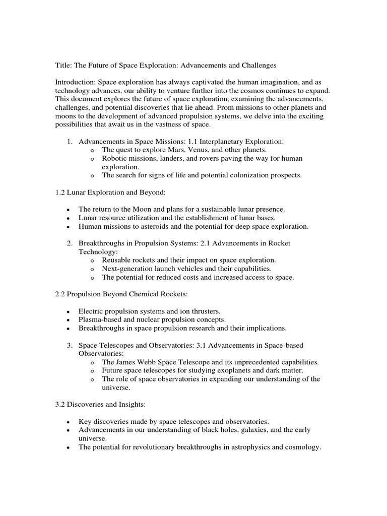 The Future Of Space Exploration Pdf Space Exploration Outer Space