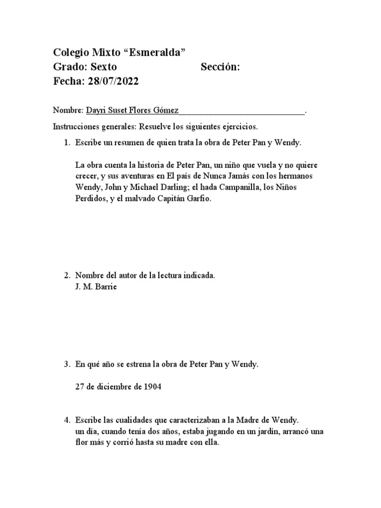 Obra De Peter Pan Dayri Flores Pdf