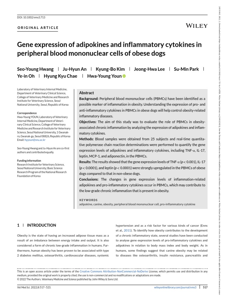 Gene Expression of Adipokines and Inflammatory Cytokines in Peripheral ...