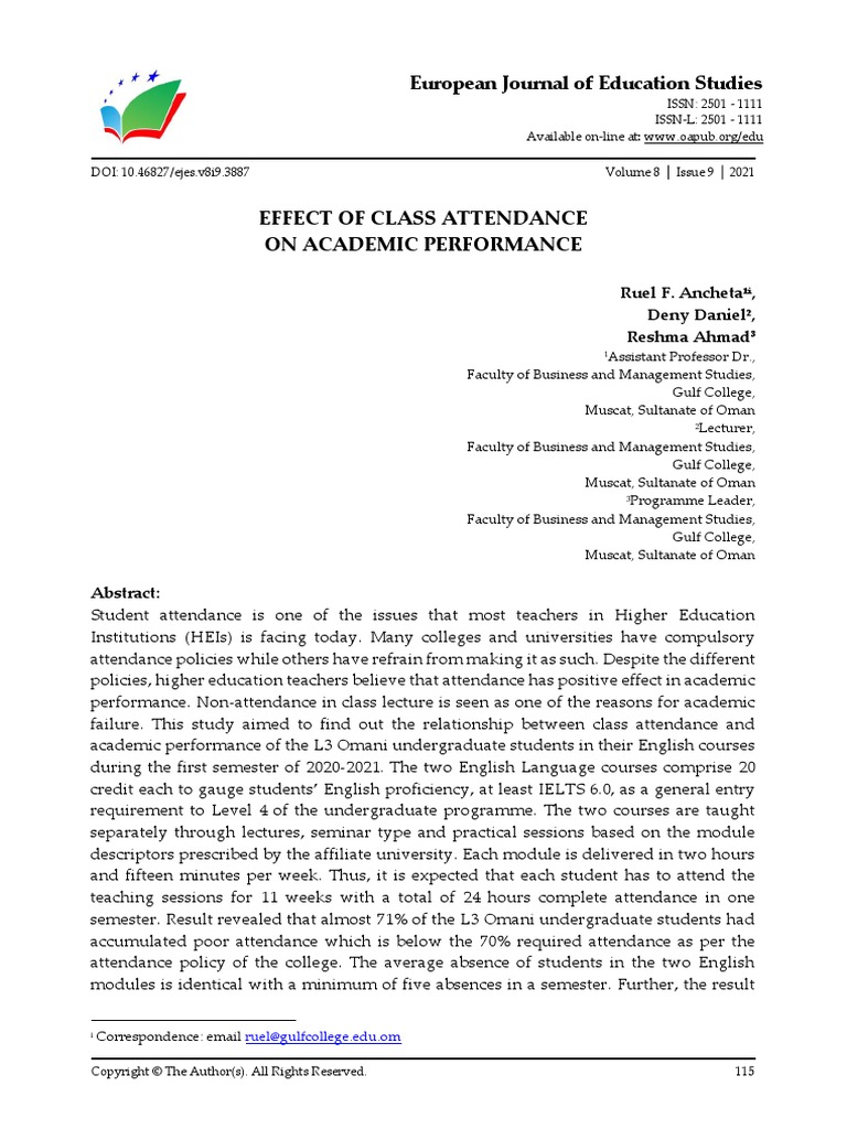 Effect of Class Attendance On Academic Performance | PDF ...