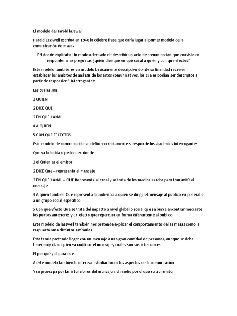 El Modelo de Harold Lasswell Kevin Raul | PDF