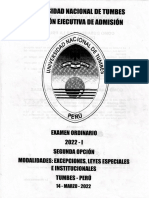 Examen de Admision Premios de Excelencia Unt 2022 - I Segunda Opcion 14-03-2022