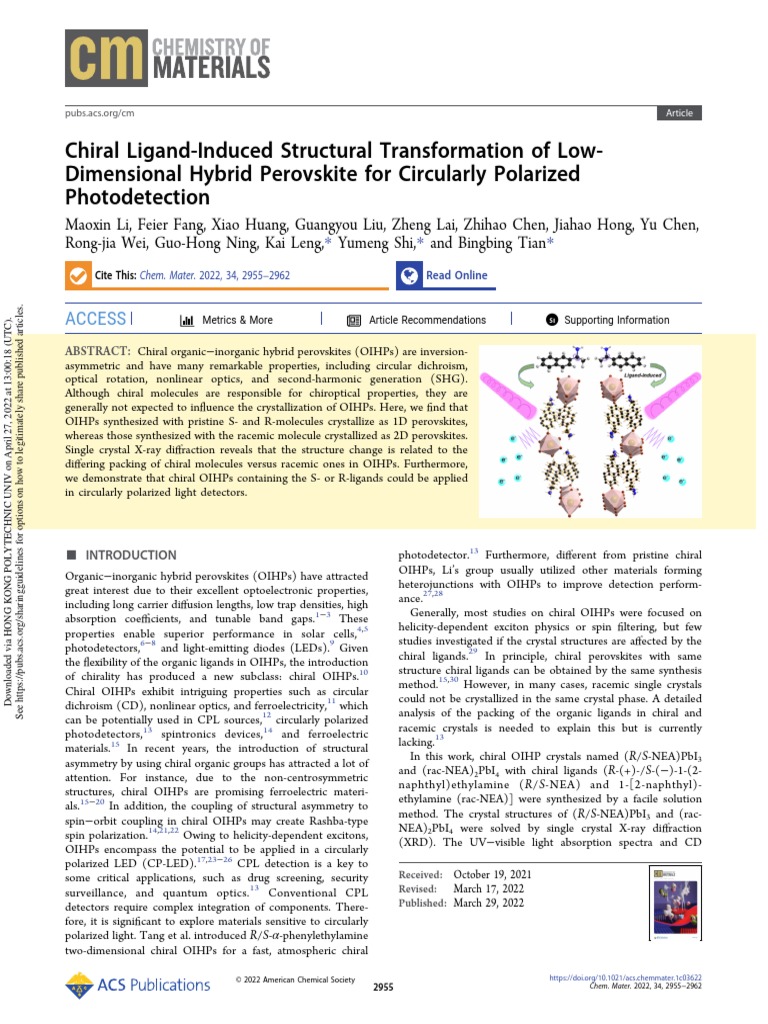 Chiral Ligand-Induced Structural Transformation of LowDimensional ...