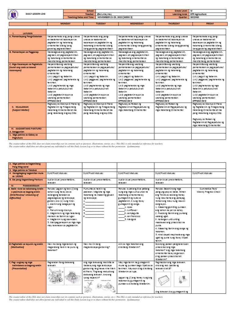 DLL EPP4 AGRI W3 New@edumaymay | PDF