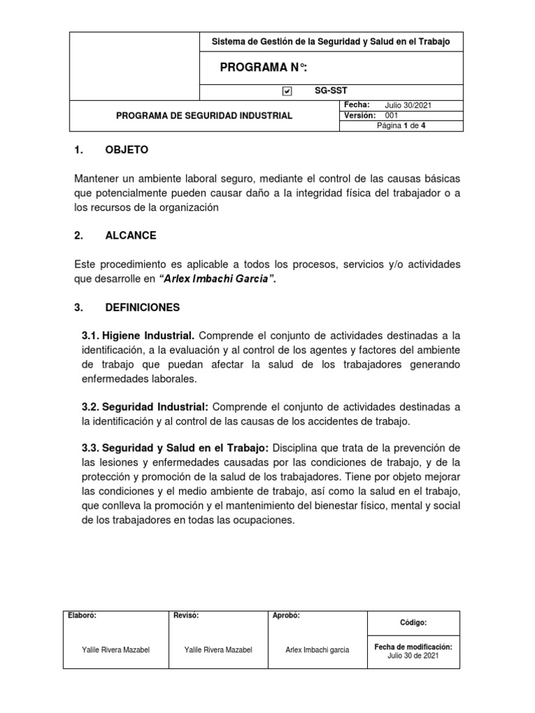 Programa de Seguridad y Salud Laboral | PDF | Seguridad y salud ocupacional