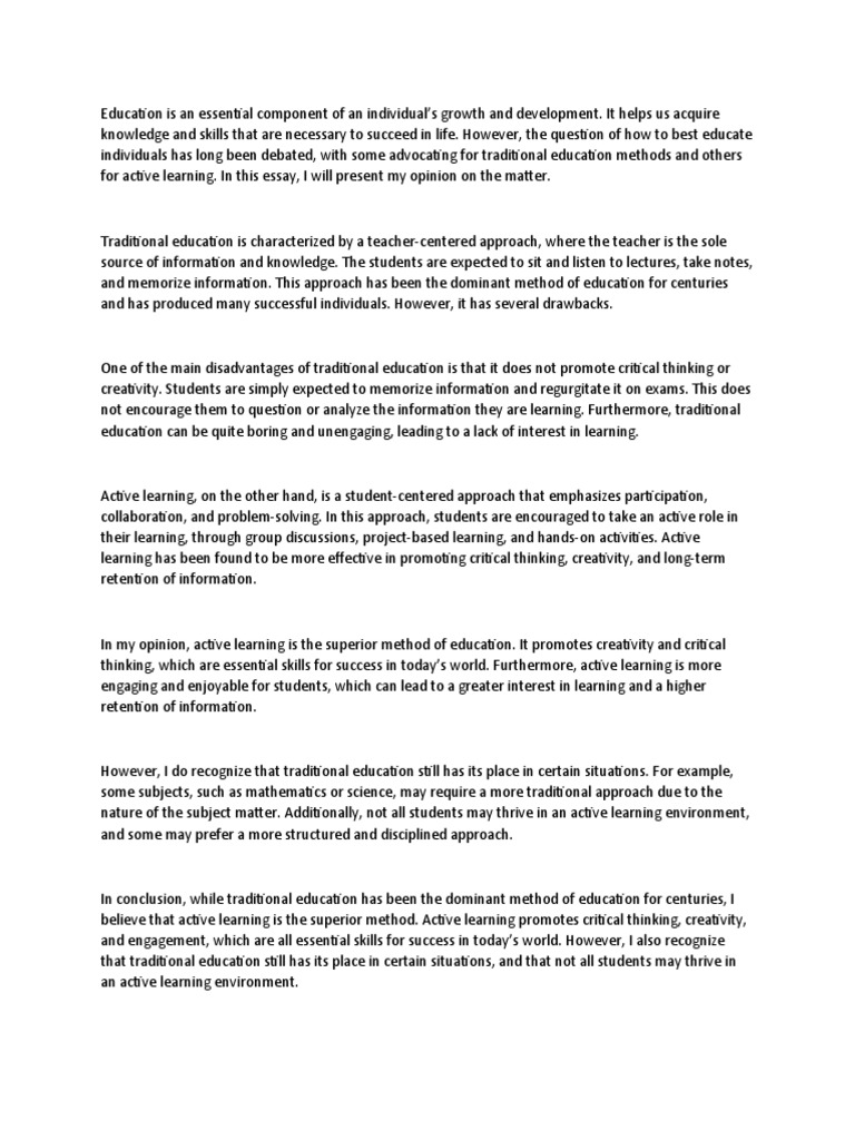 Traditional education vs active learning pdf learning teaching