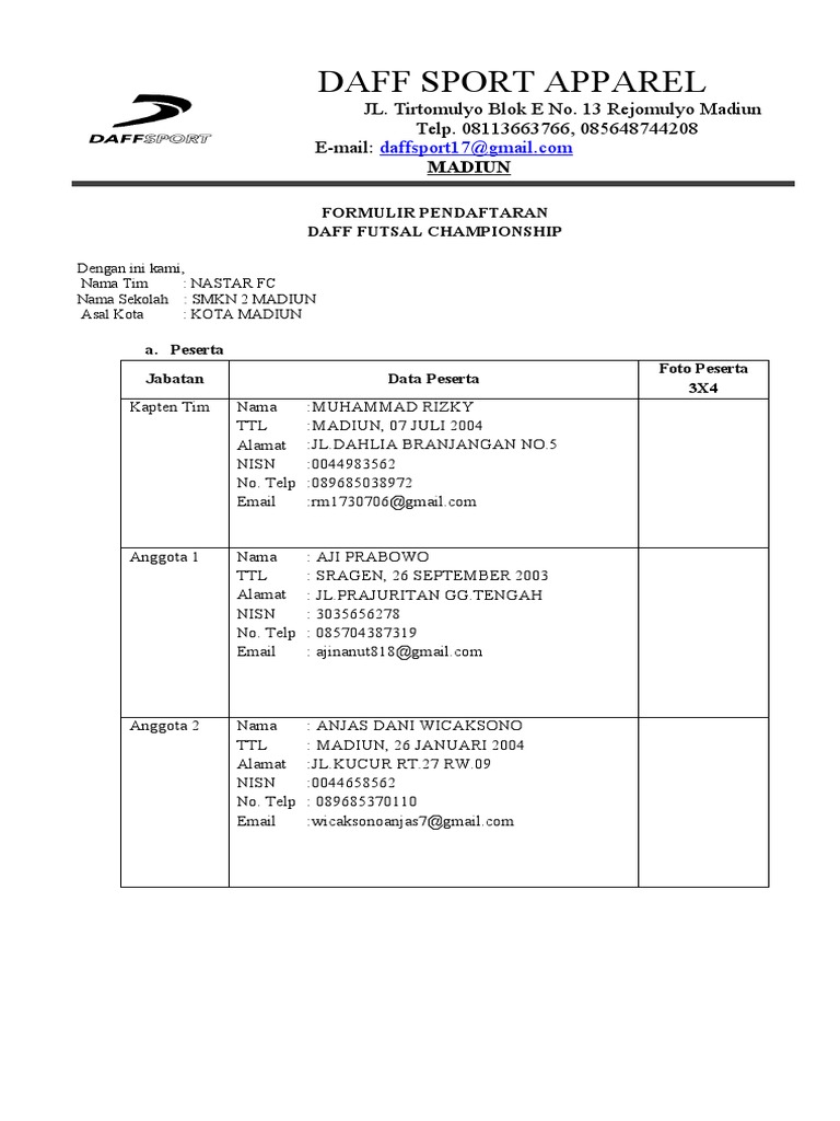 Pendaftaran DAFF Futsal Championship | PDF