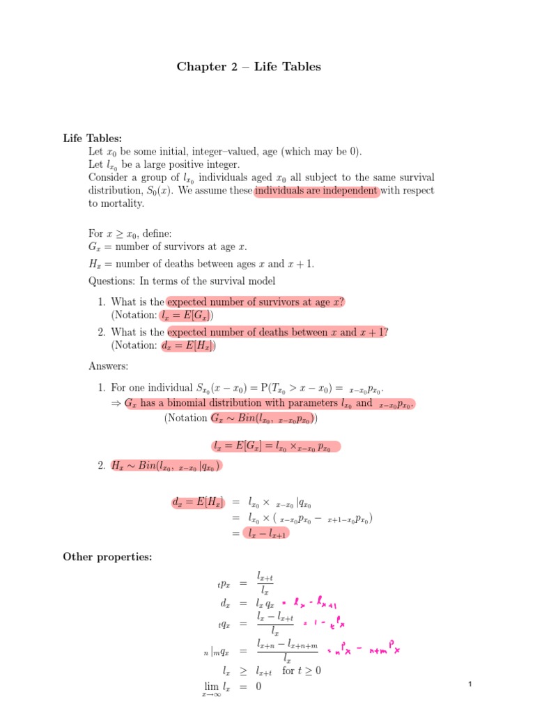 Chapter 2Life Tables PDF Mathematical And Quantitative Methods