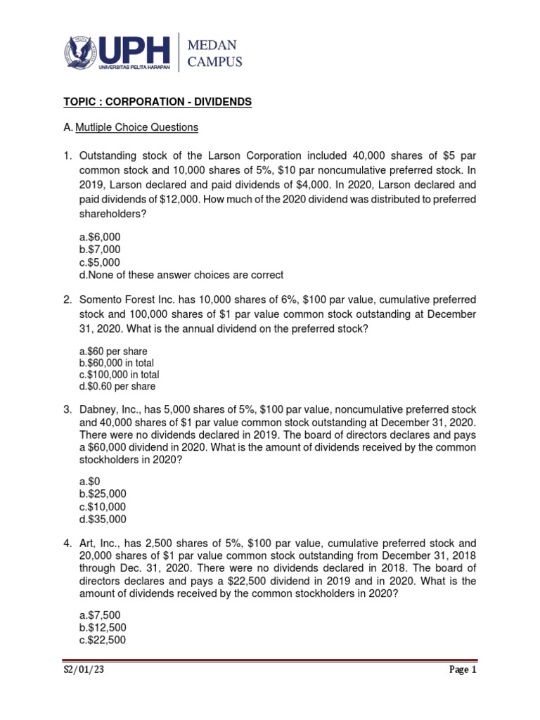 Tutorial - Corporate Dividends - For Students | PDF | Preferred Stock ...
