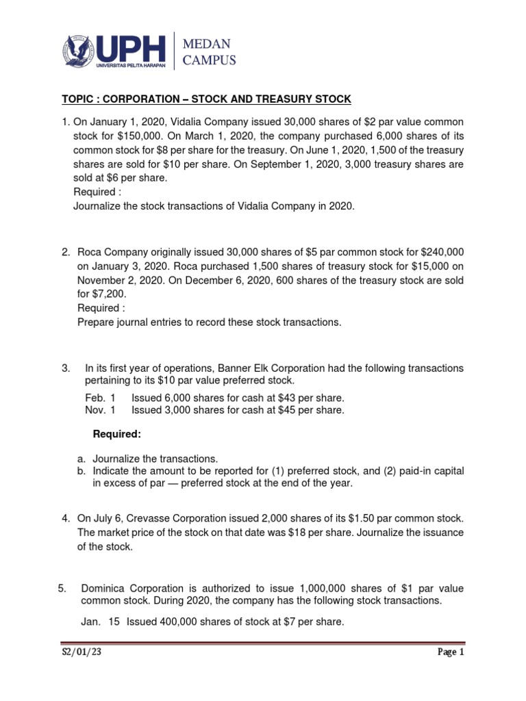 Tutorial - Corporation Stock - Students | PDF | Treasury Stock | Stocks