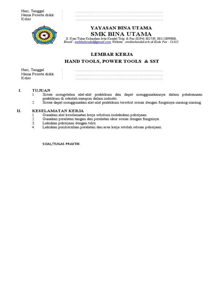 Jobsheet Power Tool, SST Non Isi PDF