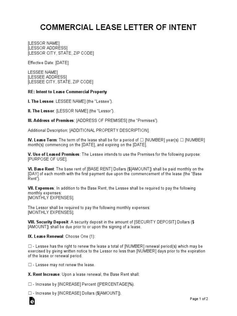 Commercial Lease Letter of Intent Template | PDF | Lease | Law And ...