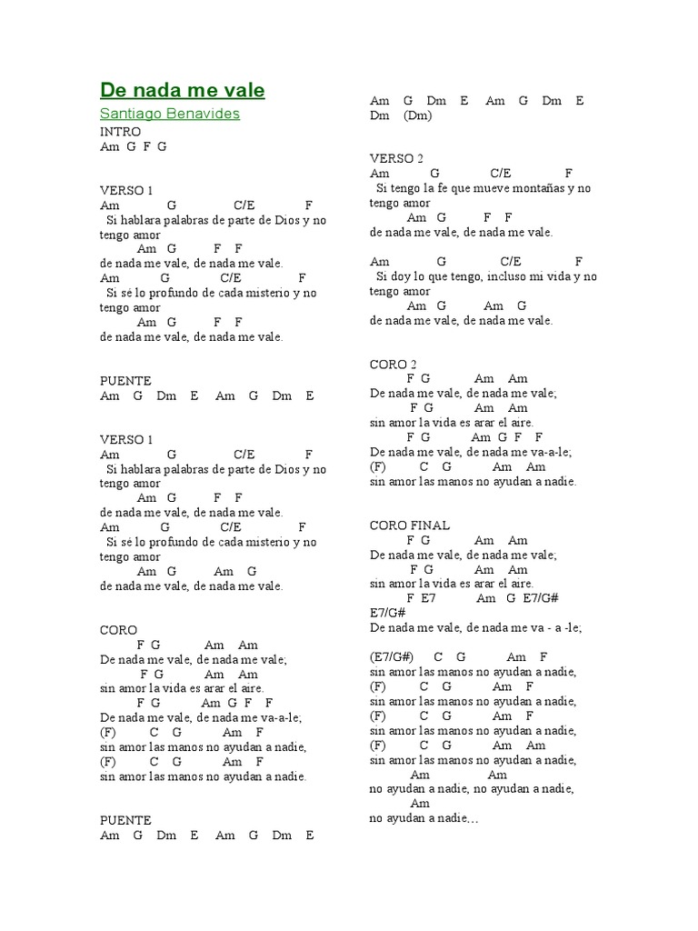 De nada me vale: letra y acordes | PDF