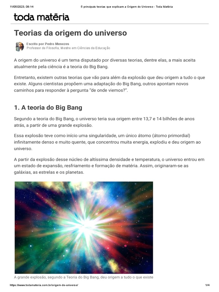 5 Teorias sobre a Origem do Universo | PDF | Grande explosão | Universo