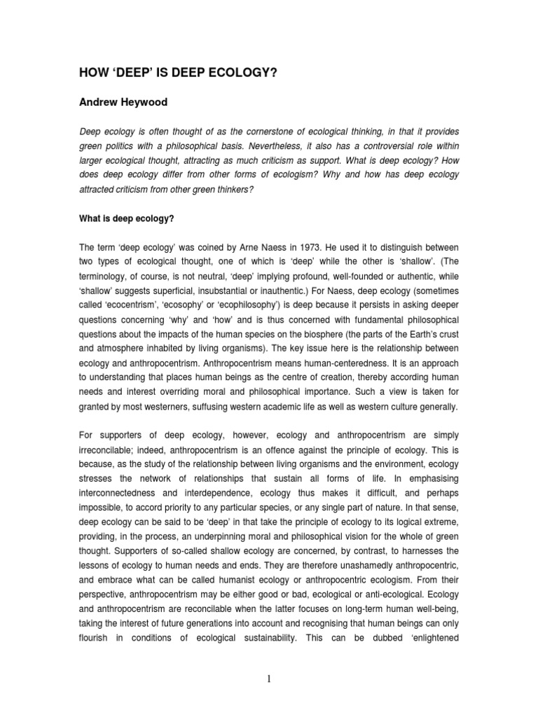 Understanding Deep Ecology's Philosophy | PDF | Ecology | Philosophical ...
