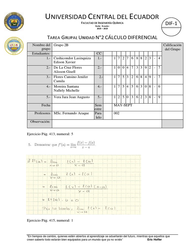 Tarea Grupal 2 Grupo 2b Cálculo Diferencial | PDF | Ecuador
