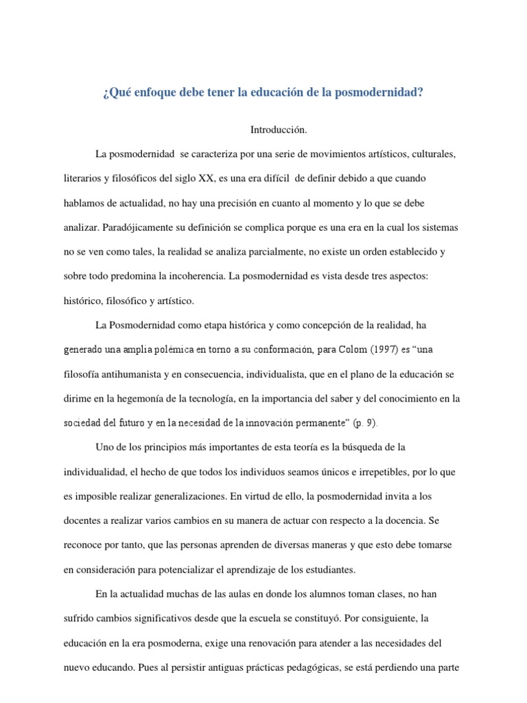 Enfoque educativo en la posmodernidad | PDF | Conocimiento | Información
