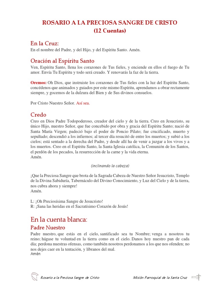 Rosario A La Preciosa Sangre De Cristo Pdf María Madre De Jesús