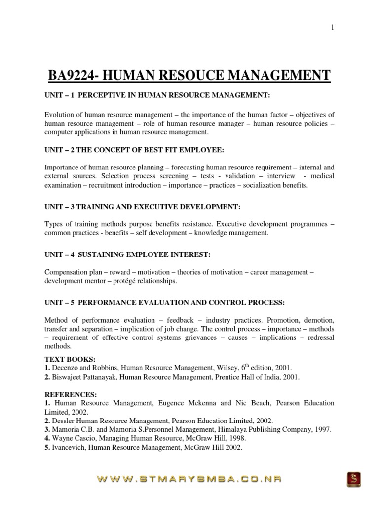 Human Resource Management Notes For All 5 Units PDF Human Resource