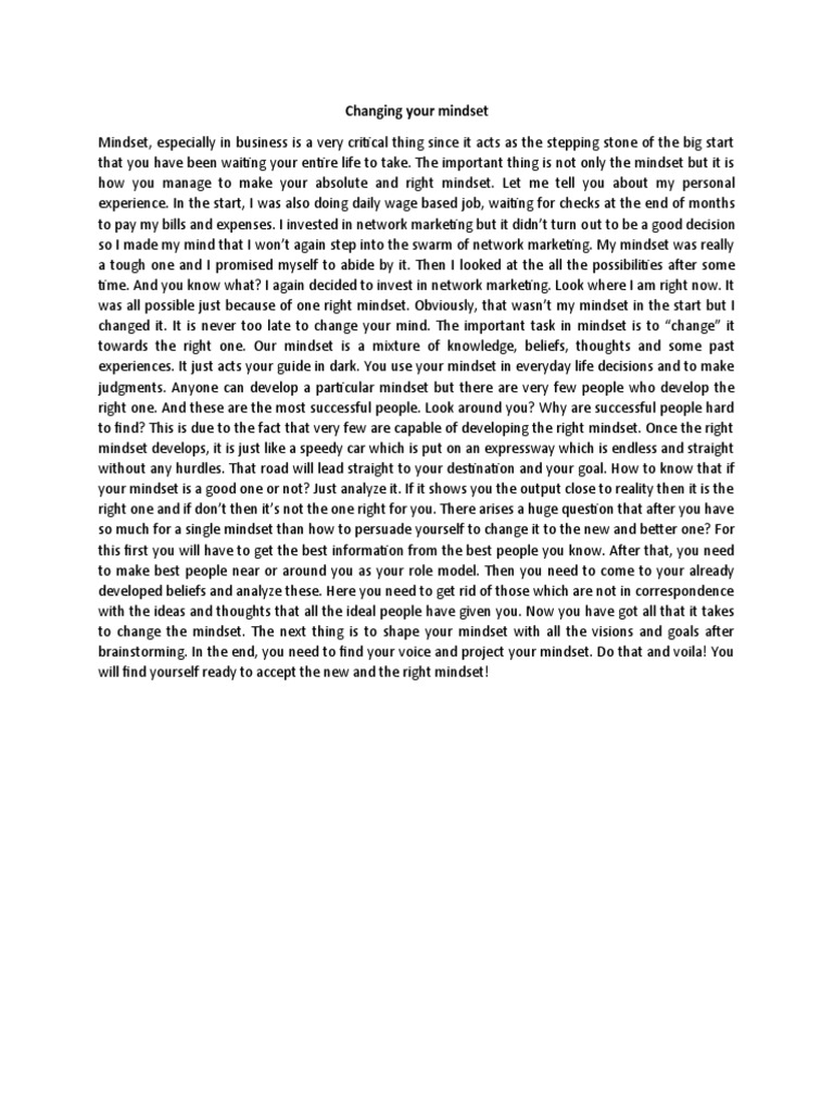 Changing Your Mind Set PDF Mindset Psychological Concepts