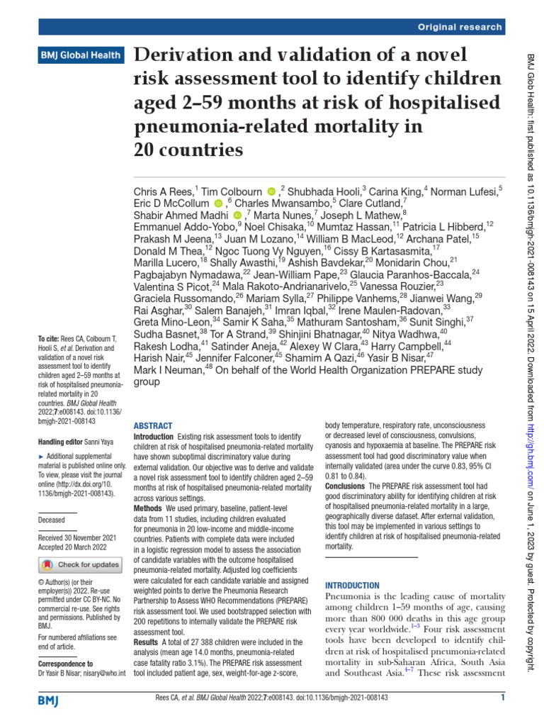 2022 Risk Assessment Tool To Identify Children Aged 259 Months Risk