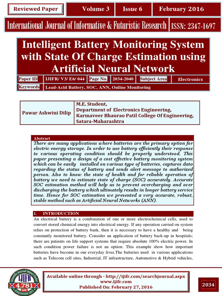 Intelligent Battery Monitoring System Wi | PDF | Artificial Neural ...