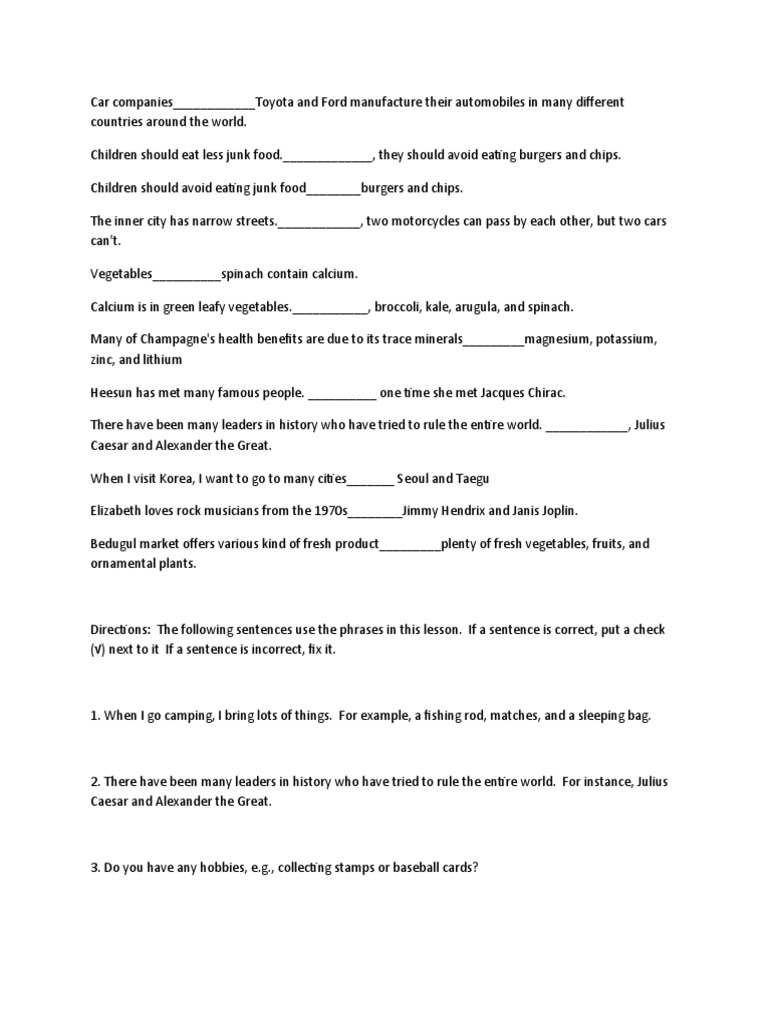 Such As For Example Exercise | PDF | Politics | Social Science