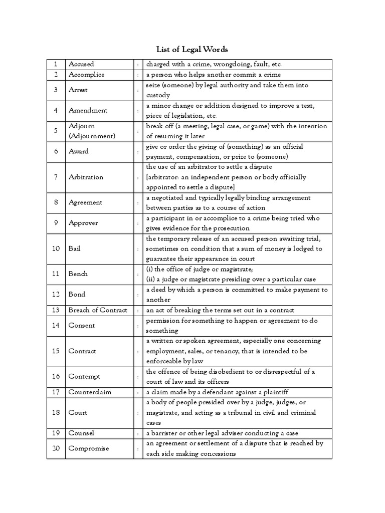 List of Legal Words Download Free PDF Lawsuit Tort