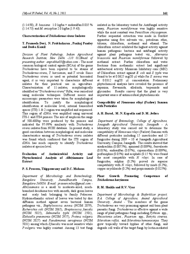 Journal of Mycology and Plant Pathology PDF Fungus Pathogen