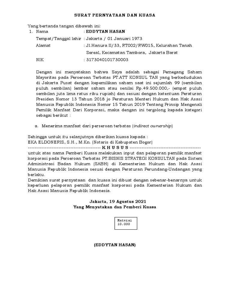 Surat pernyataan dan kuasa benefit owner eddy pdf