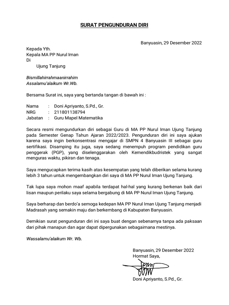 Surat Pengunduran Diri | PDF