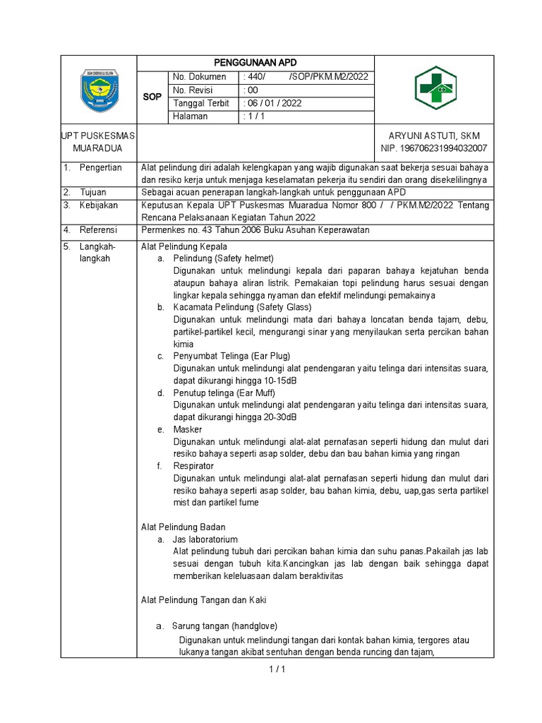 Sop Penggunaan Apd | PDF