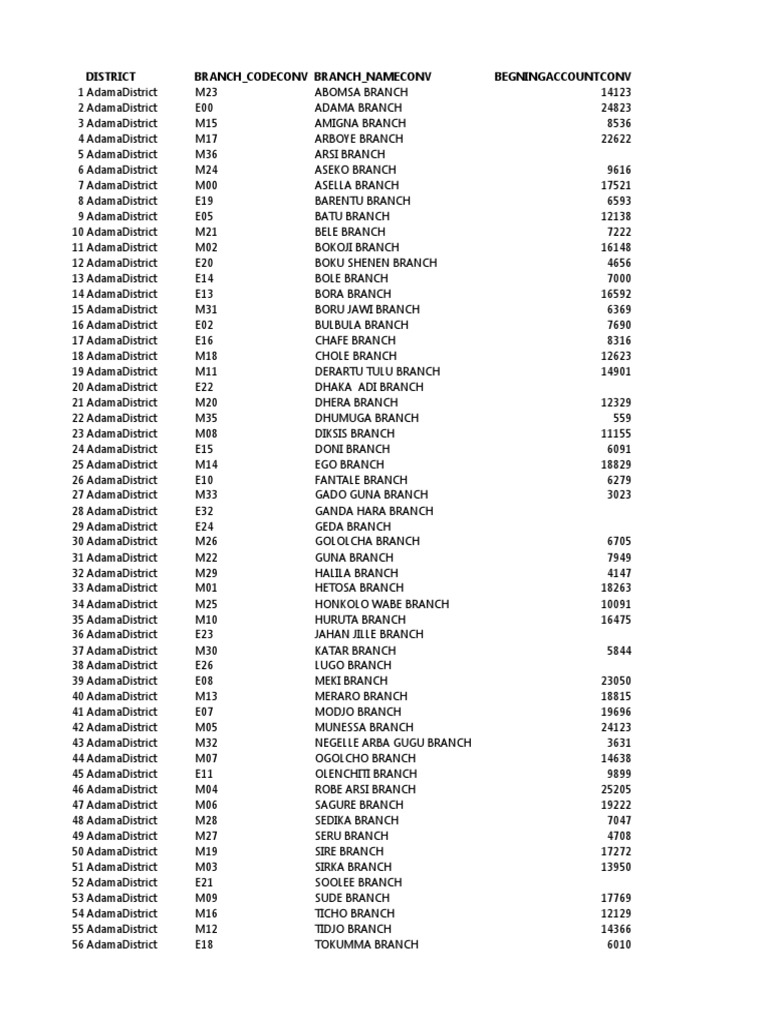 Adama District Branch List | PDF