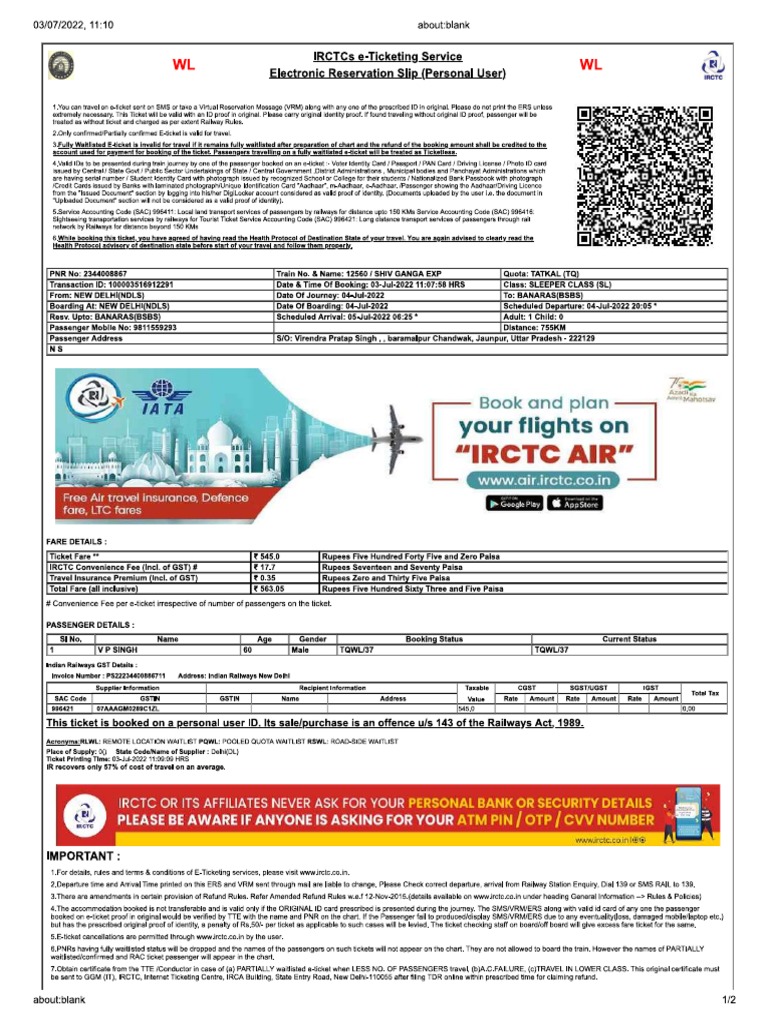 Train Ticket | PDF