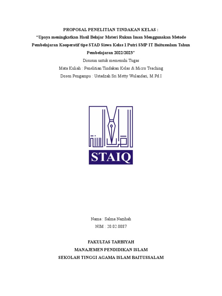 Proposal PTK Metode | PDF | Karier & Perkembangan