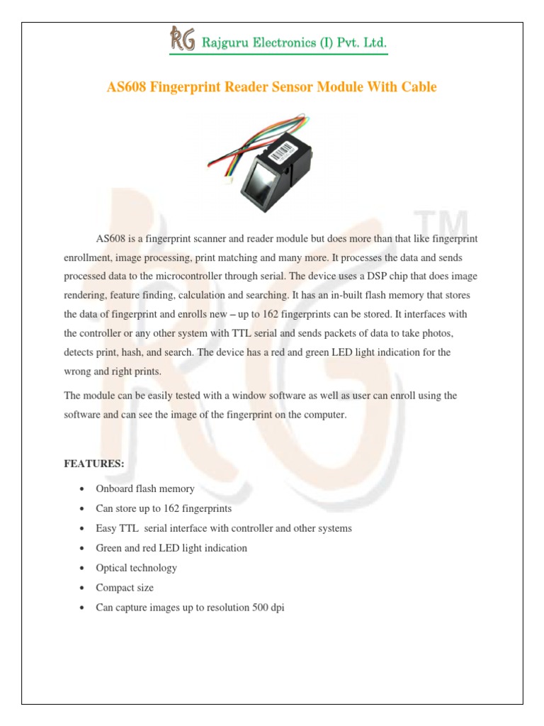 AS608 Fingerprint Sensor Module Overview | PDF | Fingerprint | Flash Memory