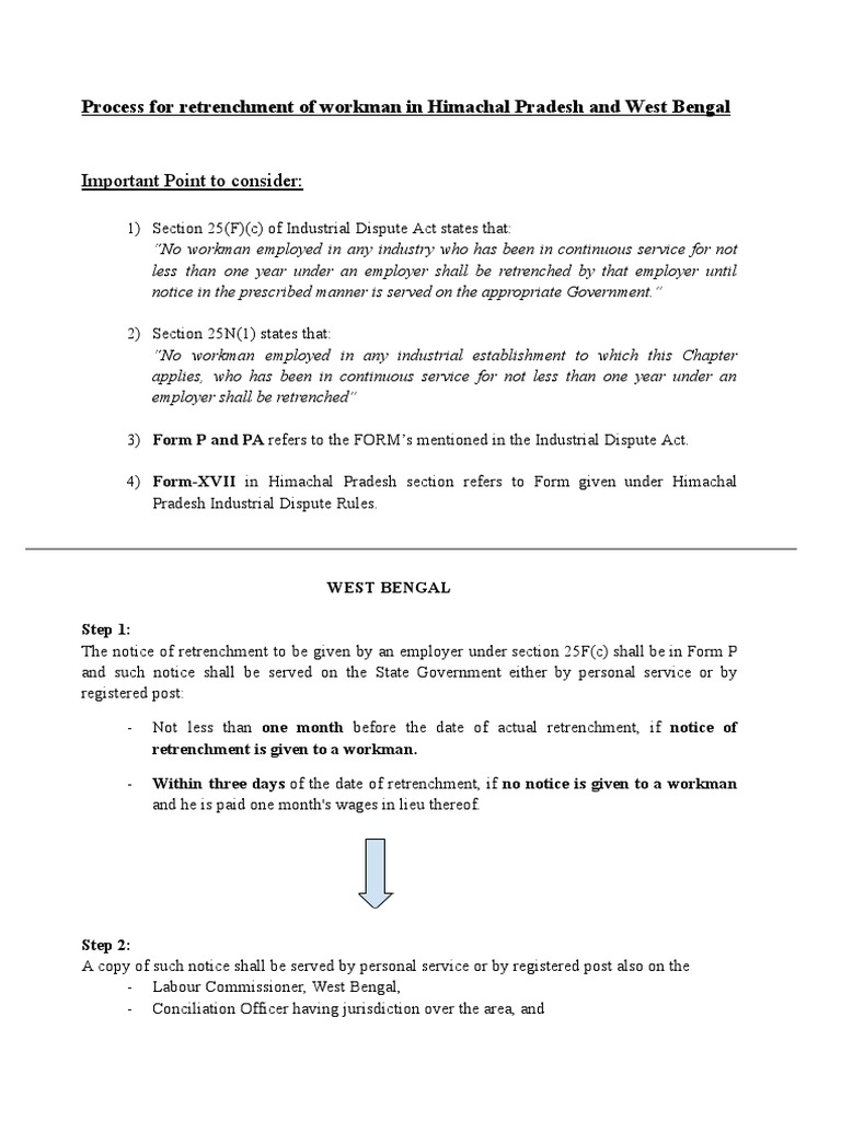 Process For Retrenchment of Workman in Himmachal Pradesh and West ...