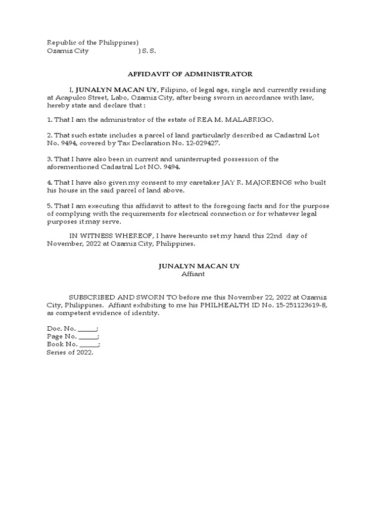 Affidavit of Administrator | PDF