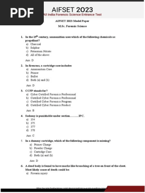 AIFSET M.Sc FS Model Test Paper