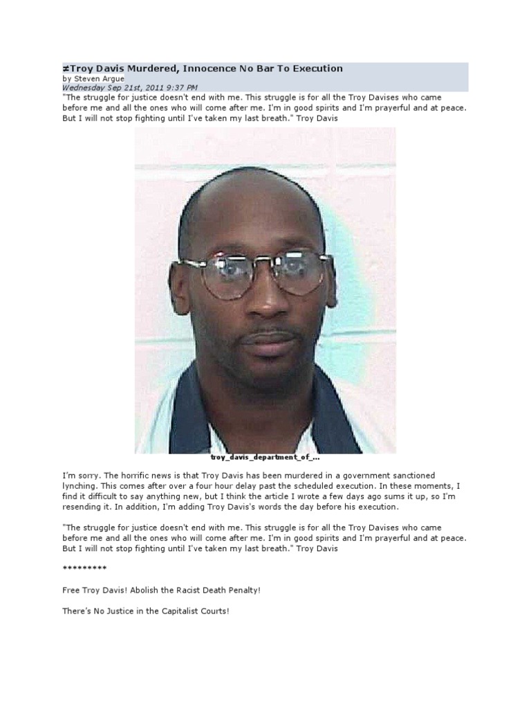 21-09-11 Troy Davis Murdered, Innocence No Bar To Execution | PDF ...