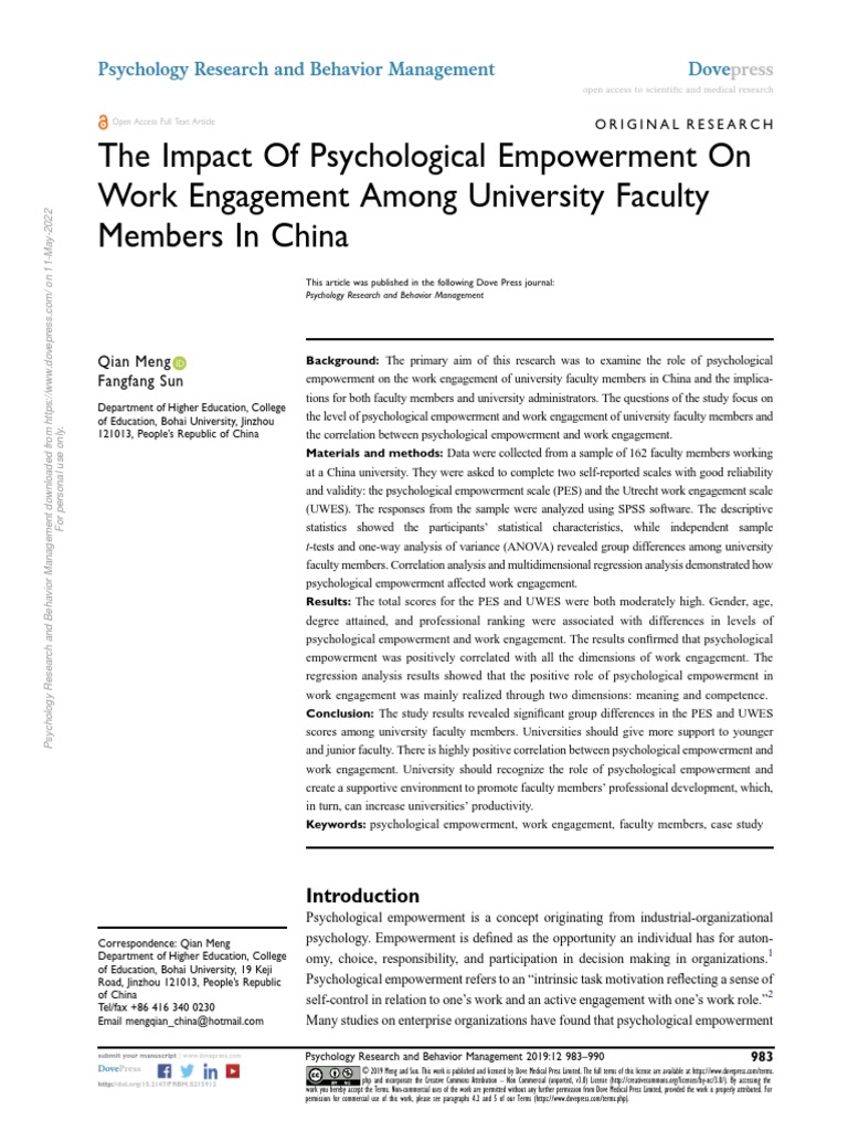 The Impact of Psychological Empowerment On Work Engagement A | PDF ...