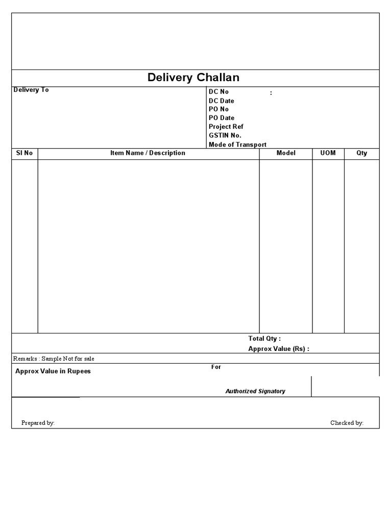 Delivery Challan Template Format | PDF