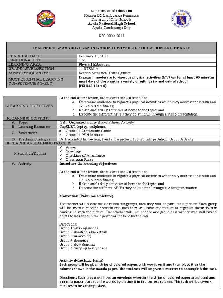 Grade 11 PE Learning Plan: Home Fitness | PDF | Weight Training ...